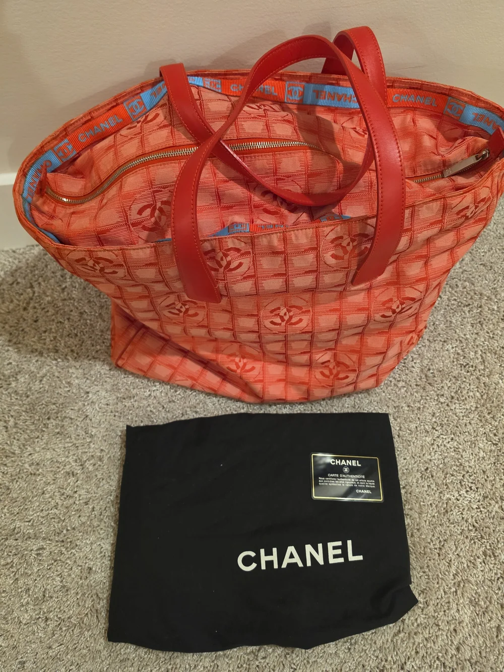 Chanel Coral Quilted Logo Tote Bag